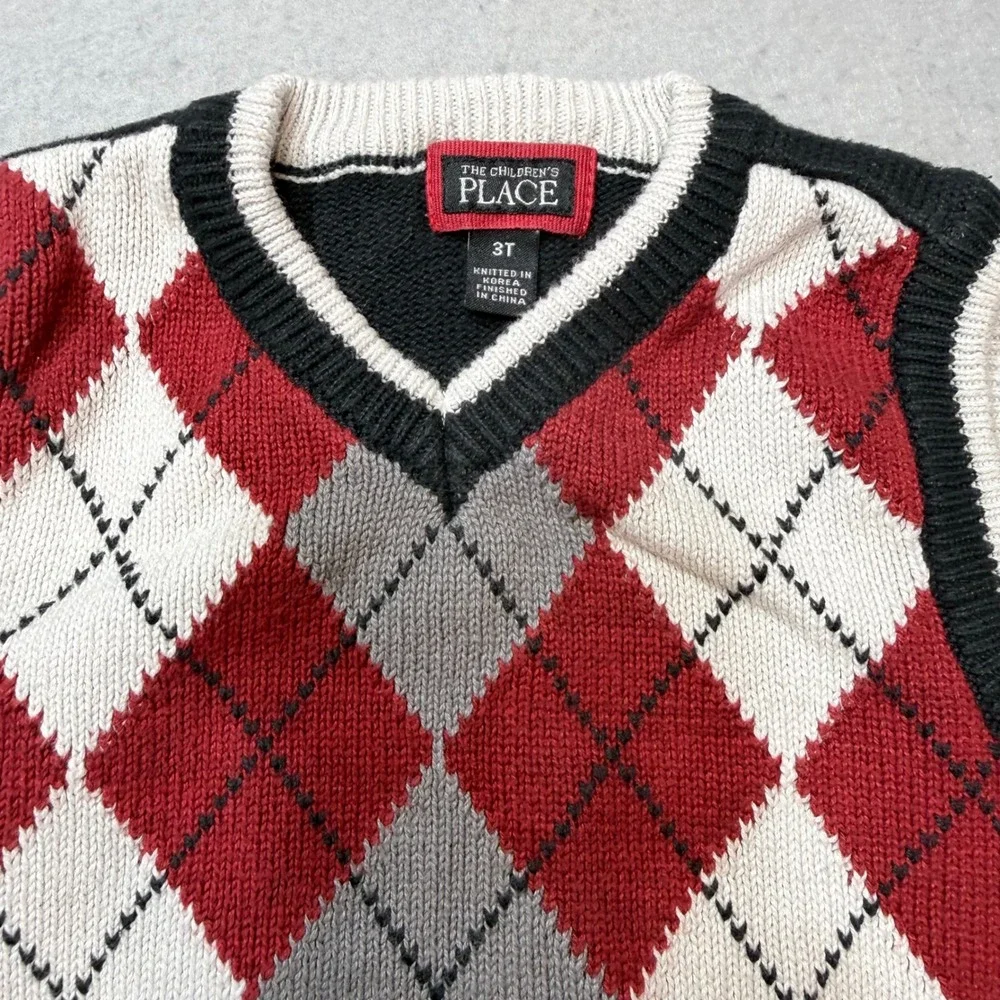 The Childrens Place Toddler Boys Argyle V Neck Sweater Vest Size‎ 3T Multicolor